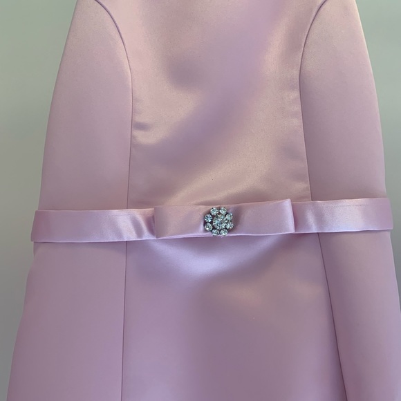 Junior Bridesmaid full length dresses. Light pink polyester fabric worn 1 - Picture 3 of 6